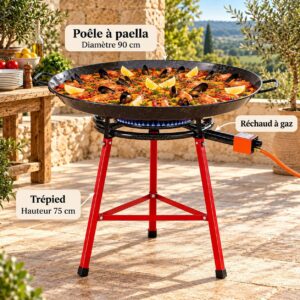 Poêle a paella réchaud et trépied