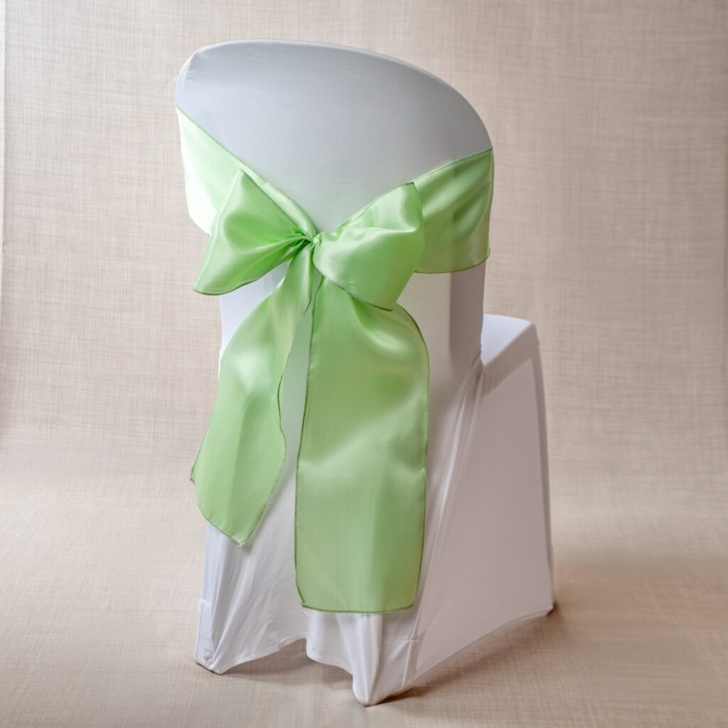 Housse de chaise extensible blanche avec nœud satiné blanc ou vert sauge Housse de chaise blanche avec nœud satiné blanc ou vert