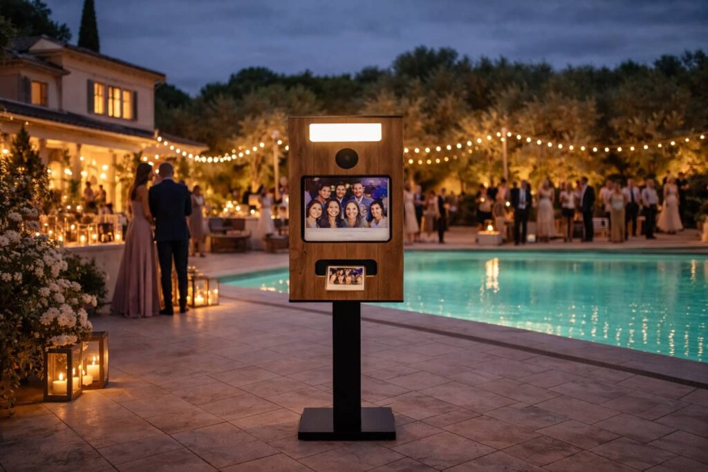 Photobooth pendant une réception en extérieur à Saint-Cyr-au-Mont-d'Or