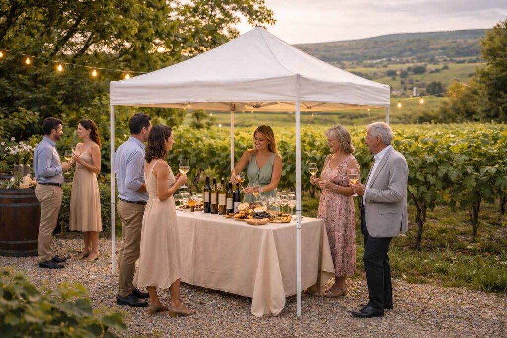 Réception avec dégustation de vin au coucher du soleil