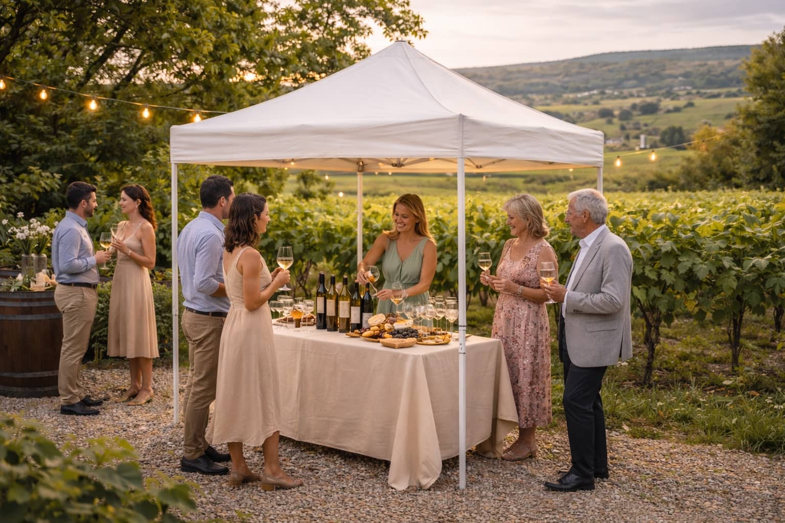 Réception avec dégustation de vin au coucher du soleil
