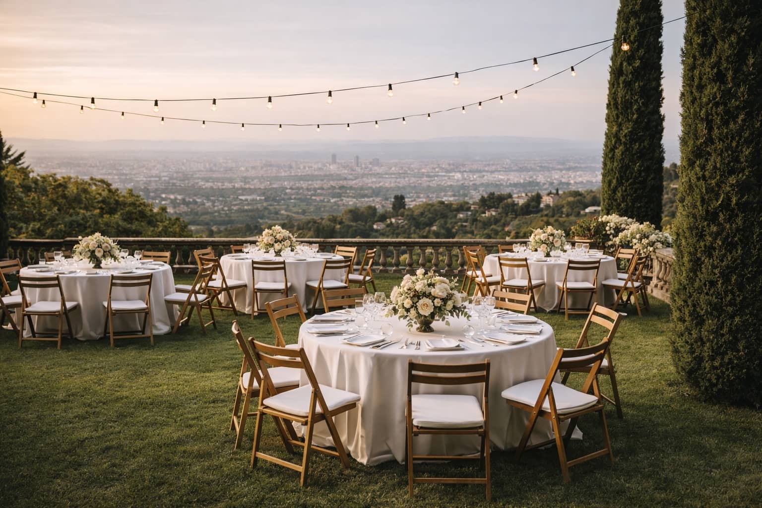 Réception élégante surplombant Lyon au crépuscule