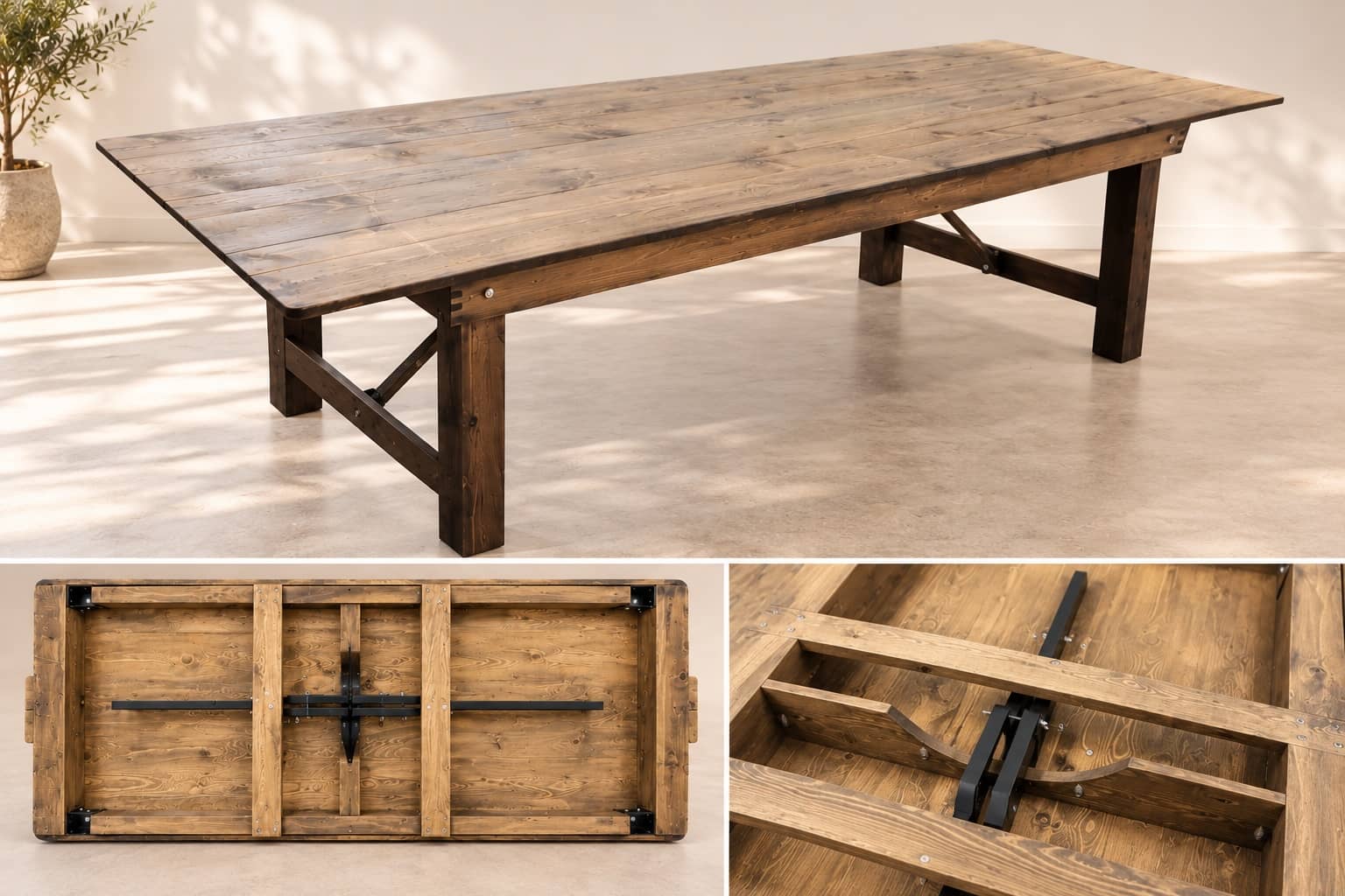 Table rustique heritage bois pieds pliables